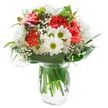 Radiating freshness and understated sophistication, this bouquet channels the peaceful spirit of Mottingham's green avenues. Fluffy coral-pink carnations anchor the arrangement with their rich color and lively texture, each ruffled petal catching the soft, natural light as if just gathered from a local garden. Interwoven, pristine white daisies-each centered with a vivid green eye-open beside clusters of snowy chrysanthemums, infusing the ensemble with purity and innocent vitality. Threads of delicate baby's breath swirl between the larger flowers, softening the outline and creating a sense of airy delight that brings to mind the quiet hush of an early morning in Mottingham. Ancient, glossy green leaves and slender stems frame the base and stretch upwards, enveloping the blossoms while supporting their upright display. A few magenta alstroemeria buds resting at the side add depth and the promise of hours yet to blossom. All is set in a crystal-clear vase, showcasing the vivid stems beneath the surface of the water. This arrangement is an ideal centerpiece for marking special milestones-a birthday, a heartfelt thank you, or the beginning of a new journey-in homes from Mottingham Village to the edge of Chinbrook Meadows. The bouquet's expertly coordinated hues and fresh-picked spirit serve as a gentle yet memorable reminder of the area's inviting calm and everyday beauty.